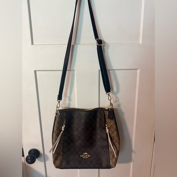 Coach Marlon Colorblock Signature Shoulder/Crossbody Bag in Brown and Black - Picture 2 of 5